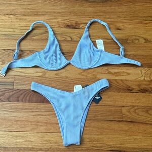 Hollister Light Blue Ribbed Underwire Bikini